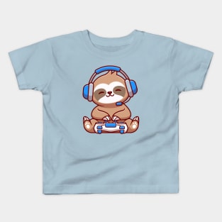 Cute Sloth Gaming Cartoon Kids T-Shirt